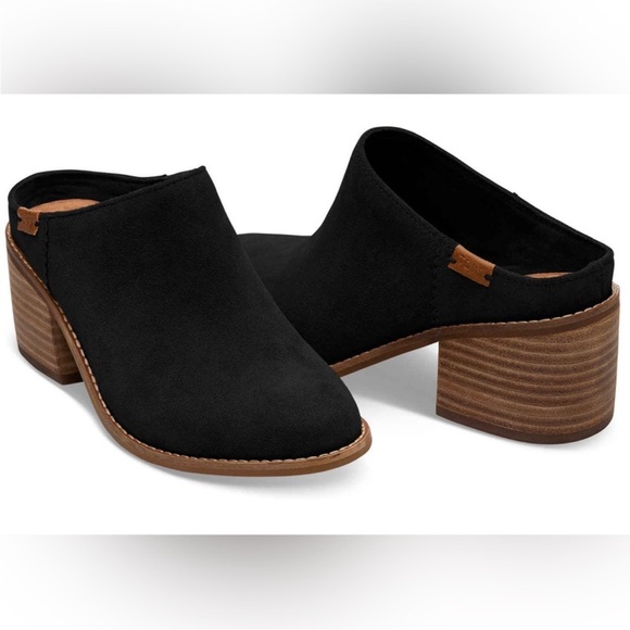 TOMS Leila Mules Black Suede Slip On Stacked
Block Heel Shoes Womens Size 7.5 - Picture 10 of 10